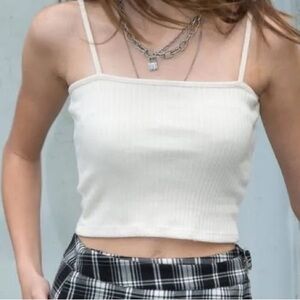 Brandy Melville Women's Cream Ribbed Tank Top Crop Size One Size